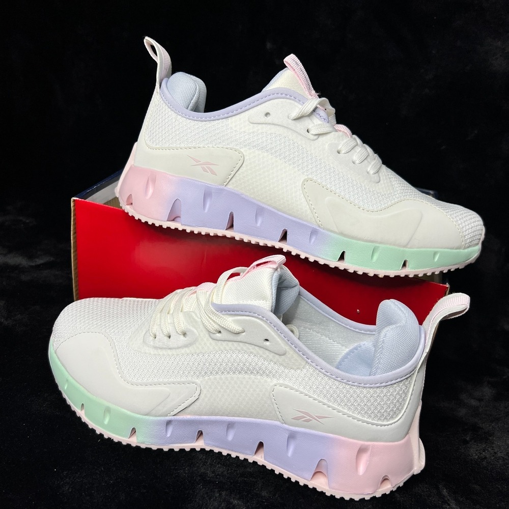 Reebok Zig Dynamica Kids 7 Running Shoes White Marshmallow Blue Athletic Sneaker